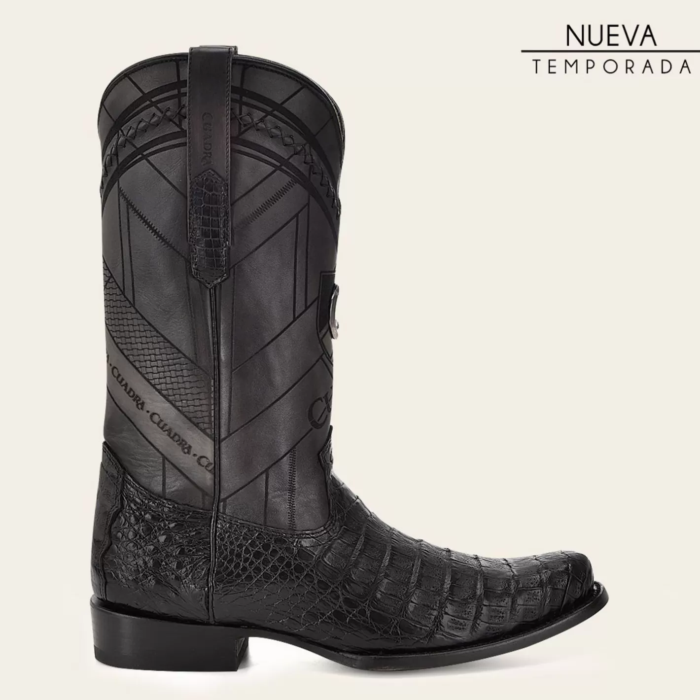 Cuadra Geometrical Engraved Black Cayman Leather Boot Cheap