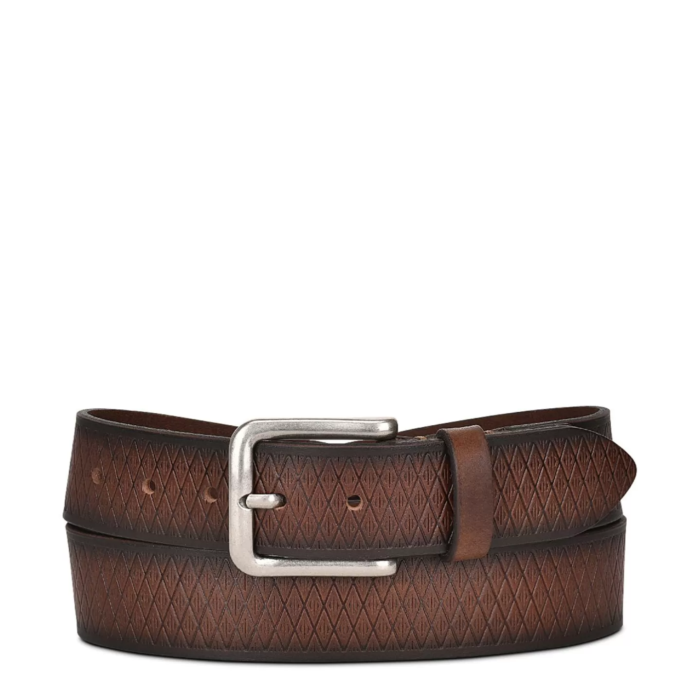 Cuadra Geometrical Engraved Casual Brown Leather Belt Cheap