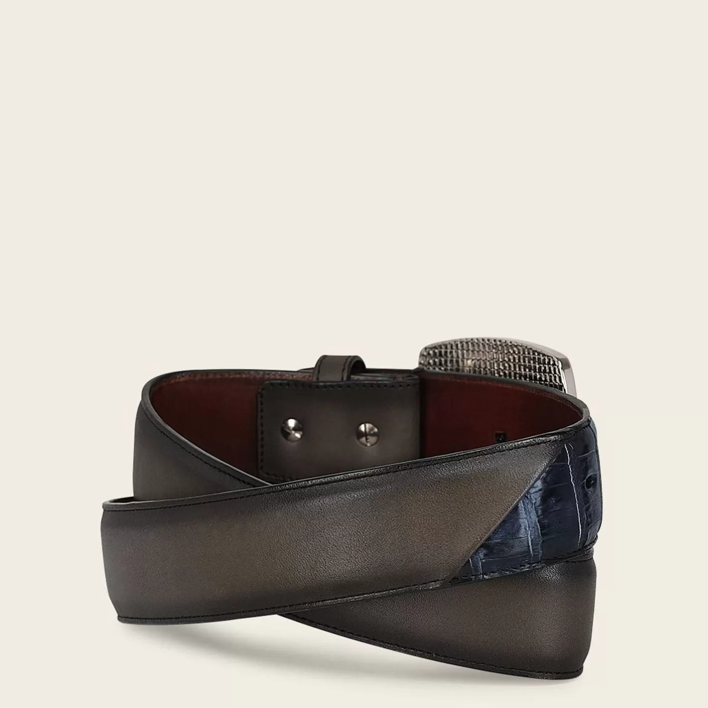 Cuadra Hand-Painted Blue Exotic Leather Western Belt With Double Metal Insert Cheap