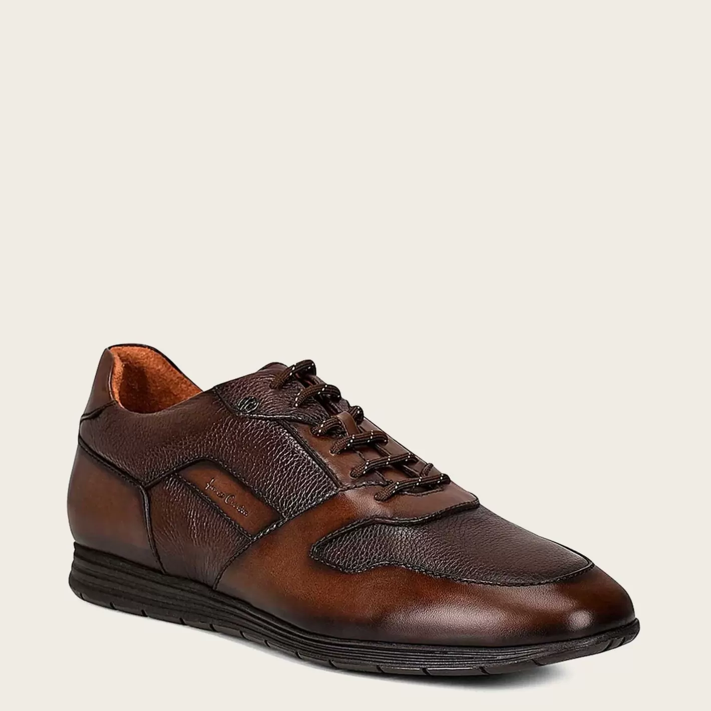 Cuadra Hand-Painted Brown Bristol Leather Sneakers Clearance