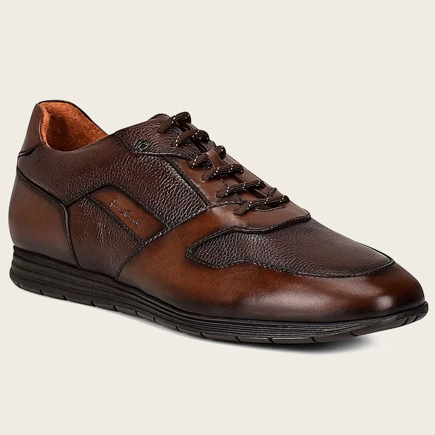 Cuadra Hand-Painted Brown Bristol Leather Sneakers Clearance