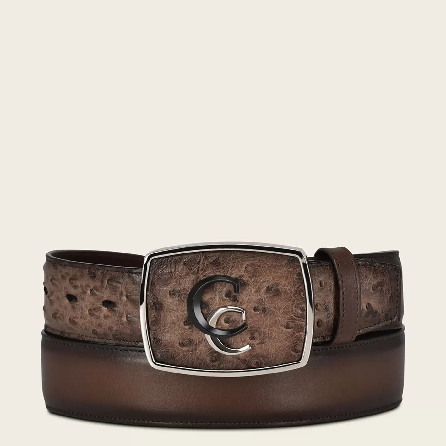Cuadra Hand-Painted Brown Exotic Leather Western Belt With Double Metal Insert Shop