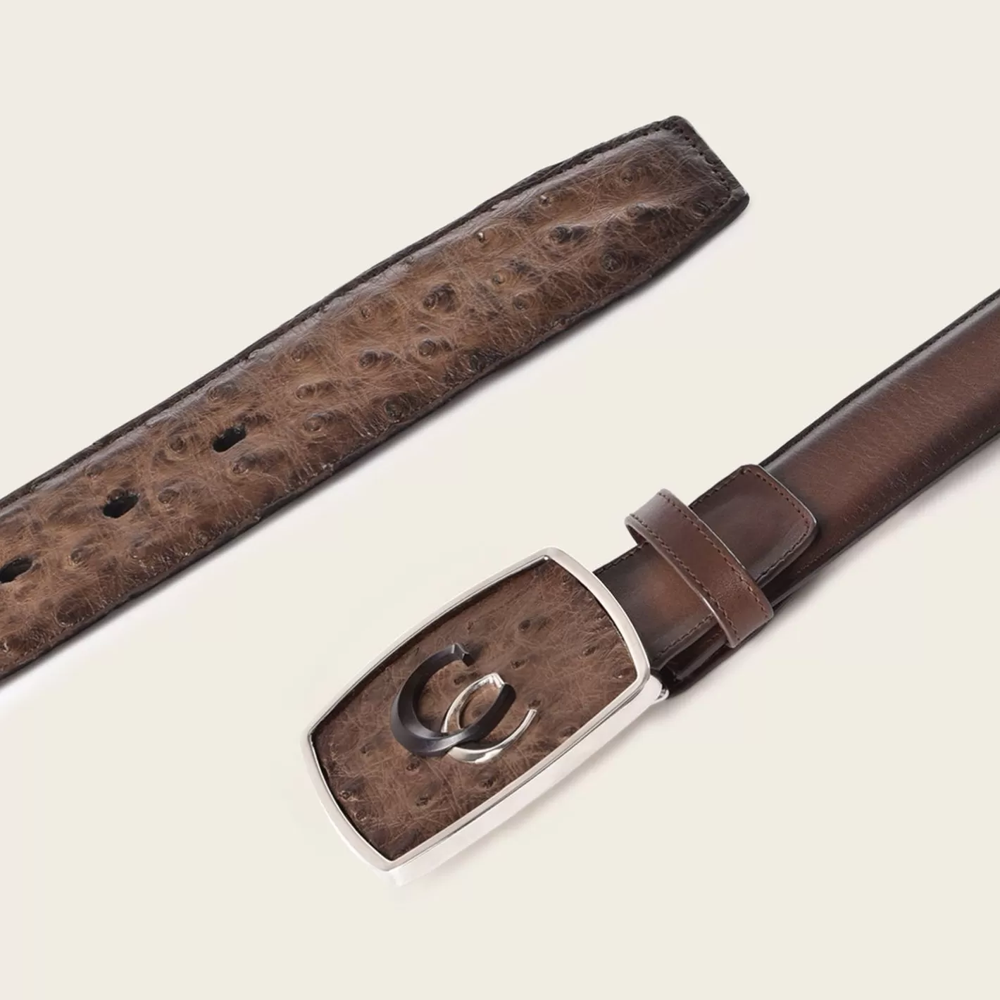 Cuadra Hand-Painted Brown Exotic Leather Western Belt With Double Metal Insert Shop