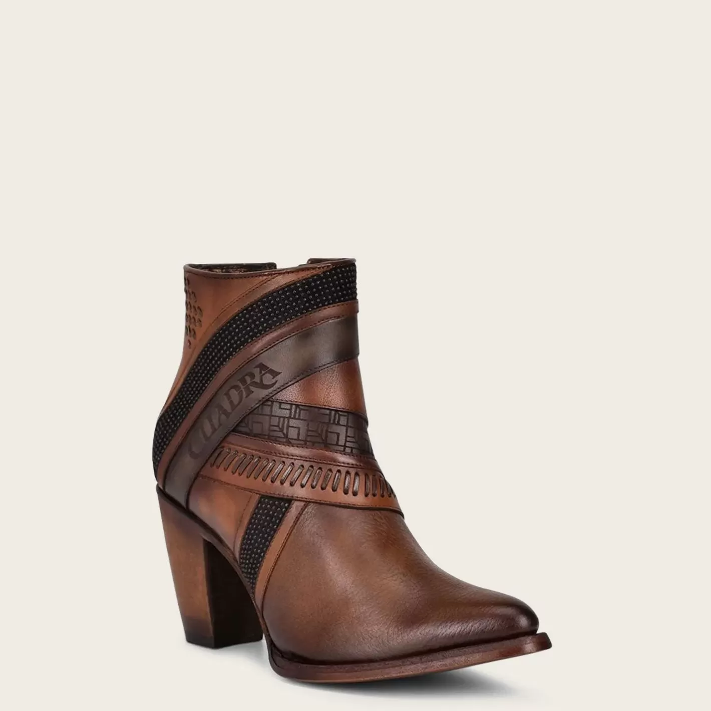 Cuadra Hand-Painted Brown Leather Ankle Bootie Store