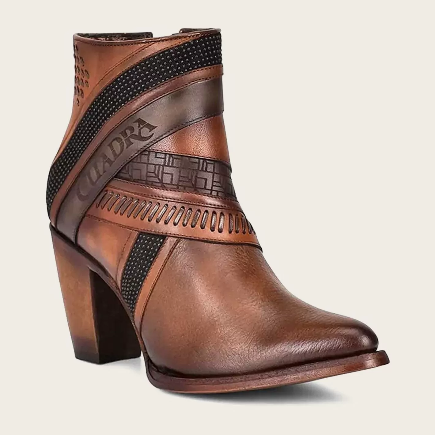 Cuadra Hand-Painted Brown Leather Ankle Bootie Store