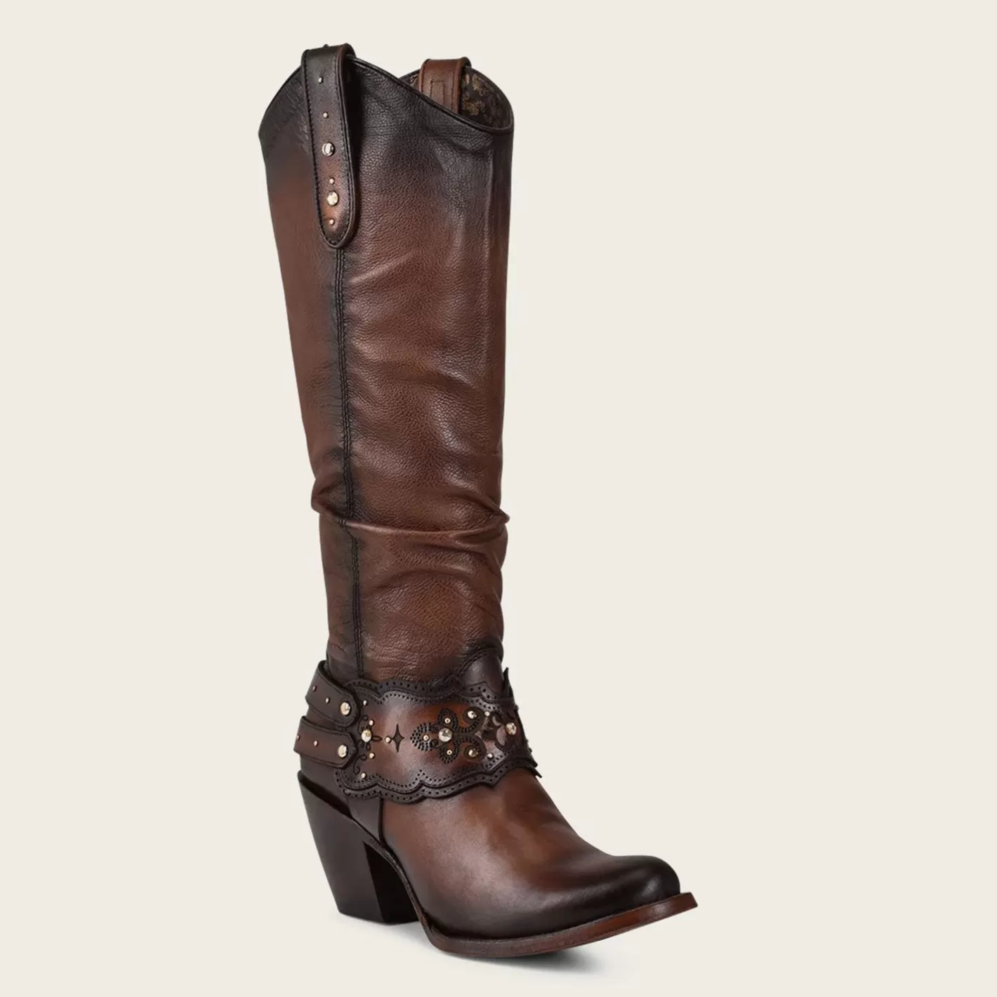 Cuadra Hand-Painted Brown Leather Boot With Austrian Crystals Discount