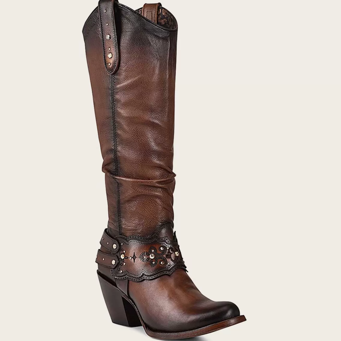 Cuadra Hand-Painted Brown Leather Boot With Austrian Crystals Discount