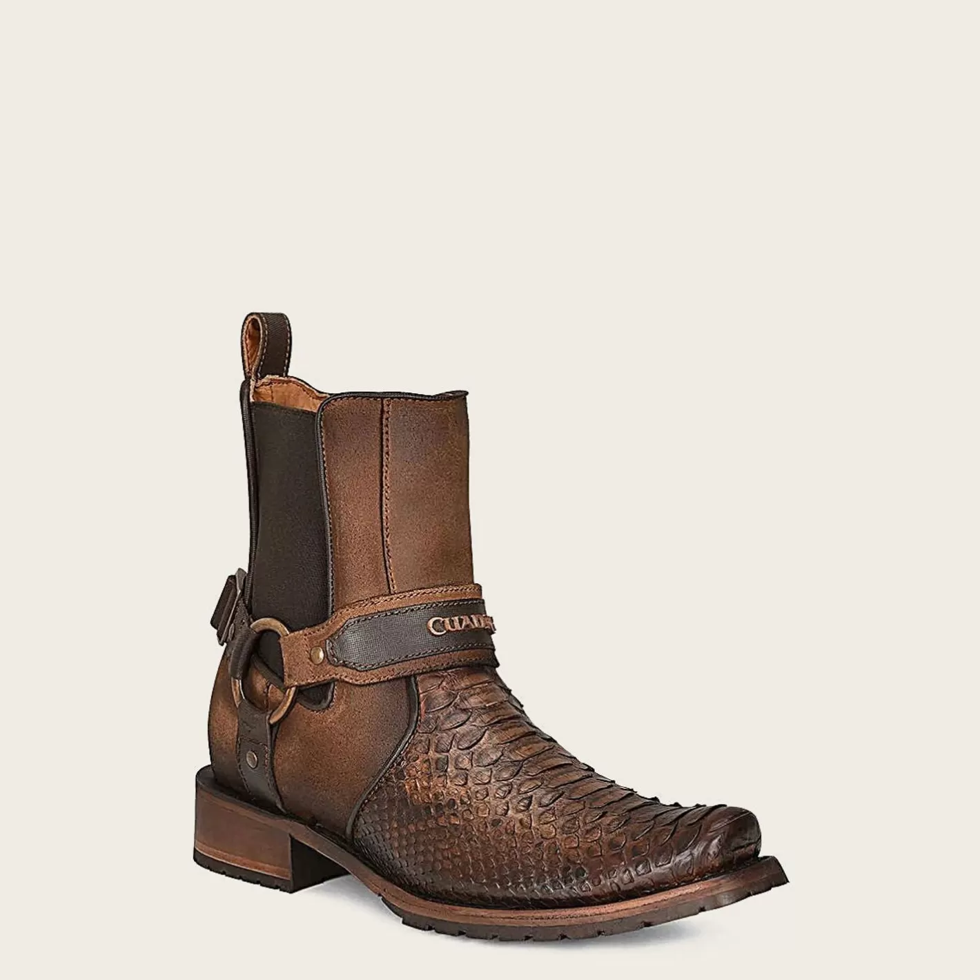 Cuadra Hand-Painted Brown Python Leather Ankle Boots Hot