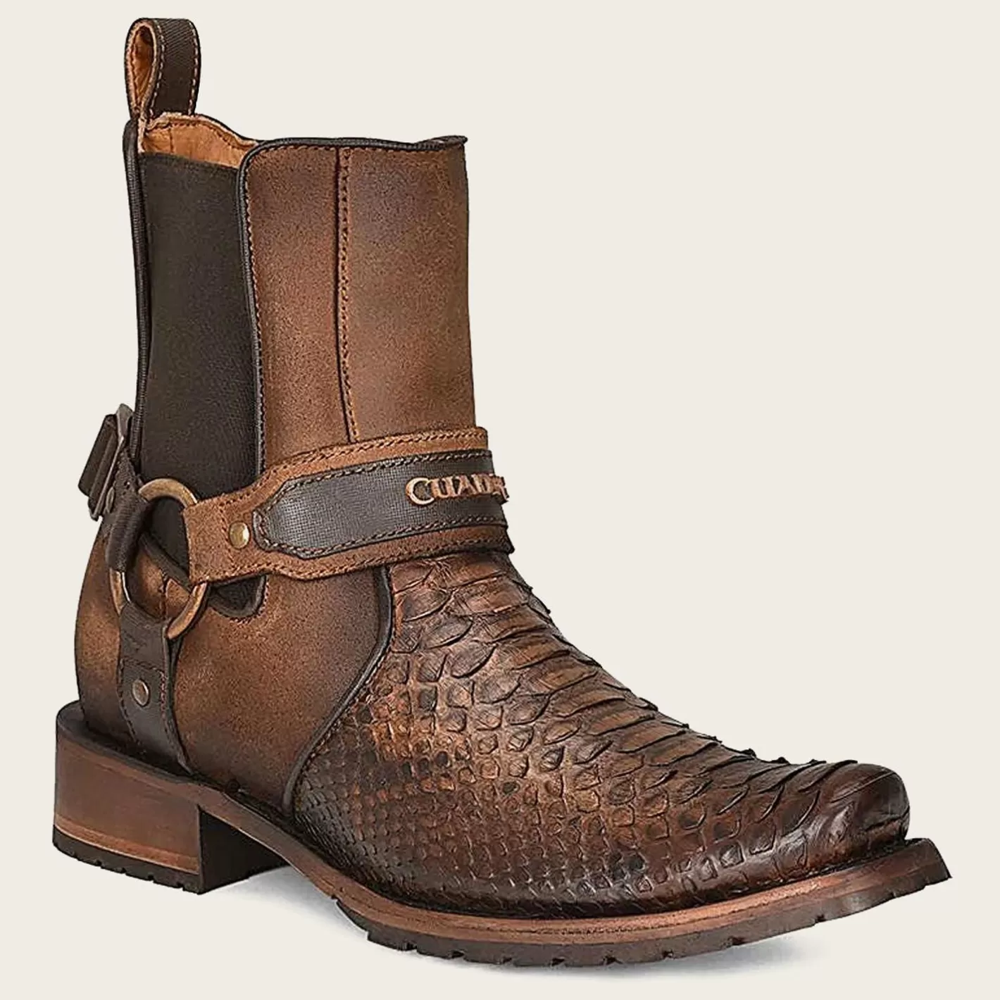 Cuadra Hand-Painted Brown Python Leather Ankle Boots Hot