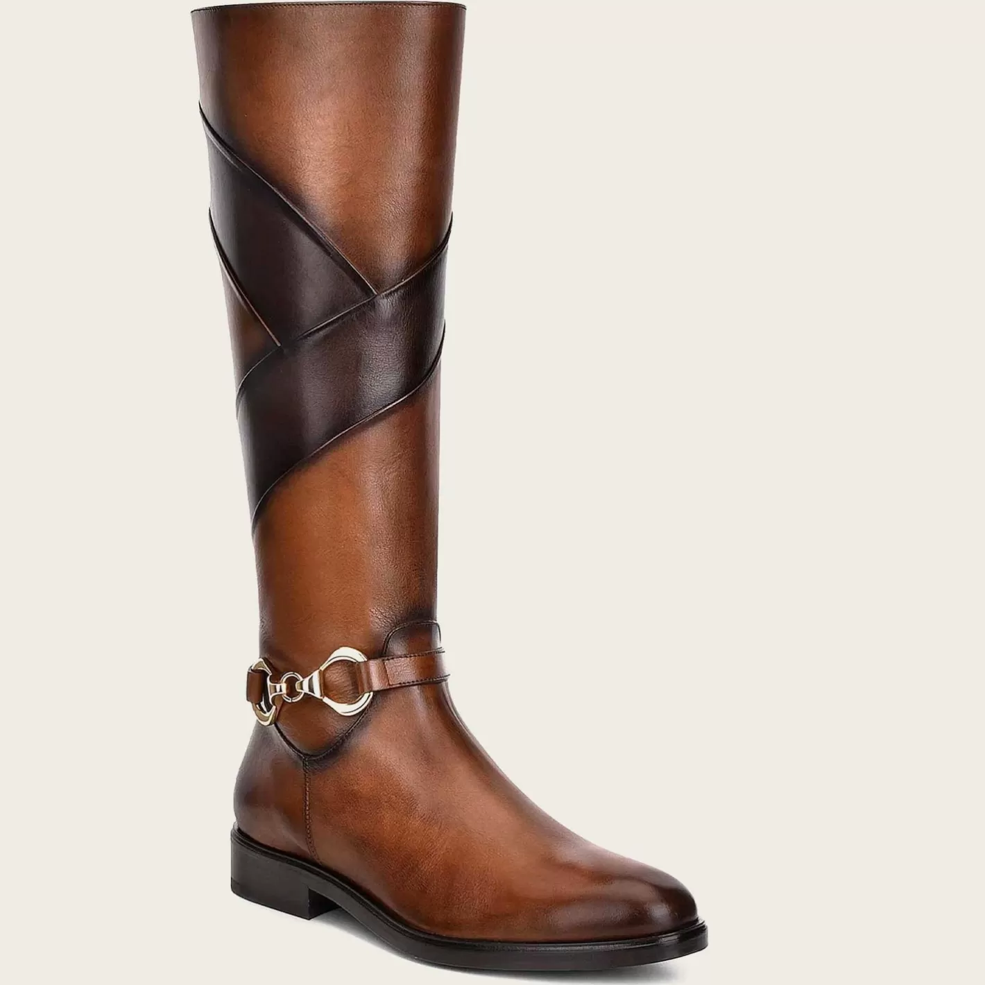 Cuadra Hand-Painted Honey Leather Riding Boot With Contrasting Colors Flash Sale