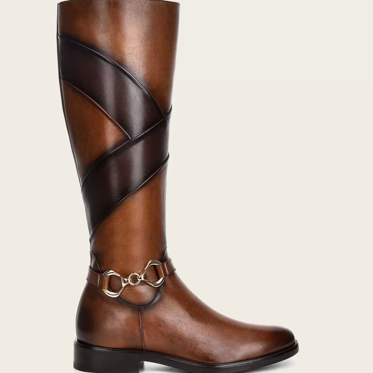 Cuadra Hand-Painted Honey Leather Riding Boot With Contrasting Colors Flash Sale