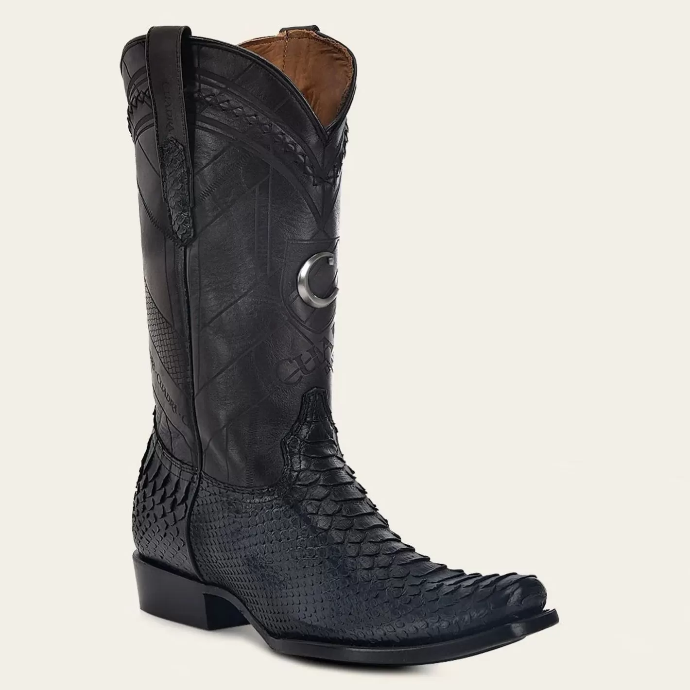 Cuadra Hand-Painted Traditional Blue Python Leather Boot Clearance