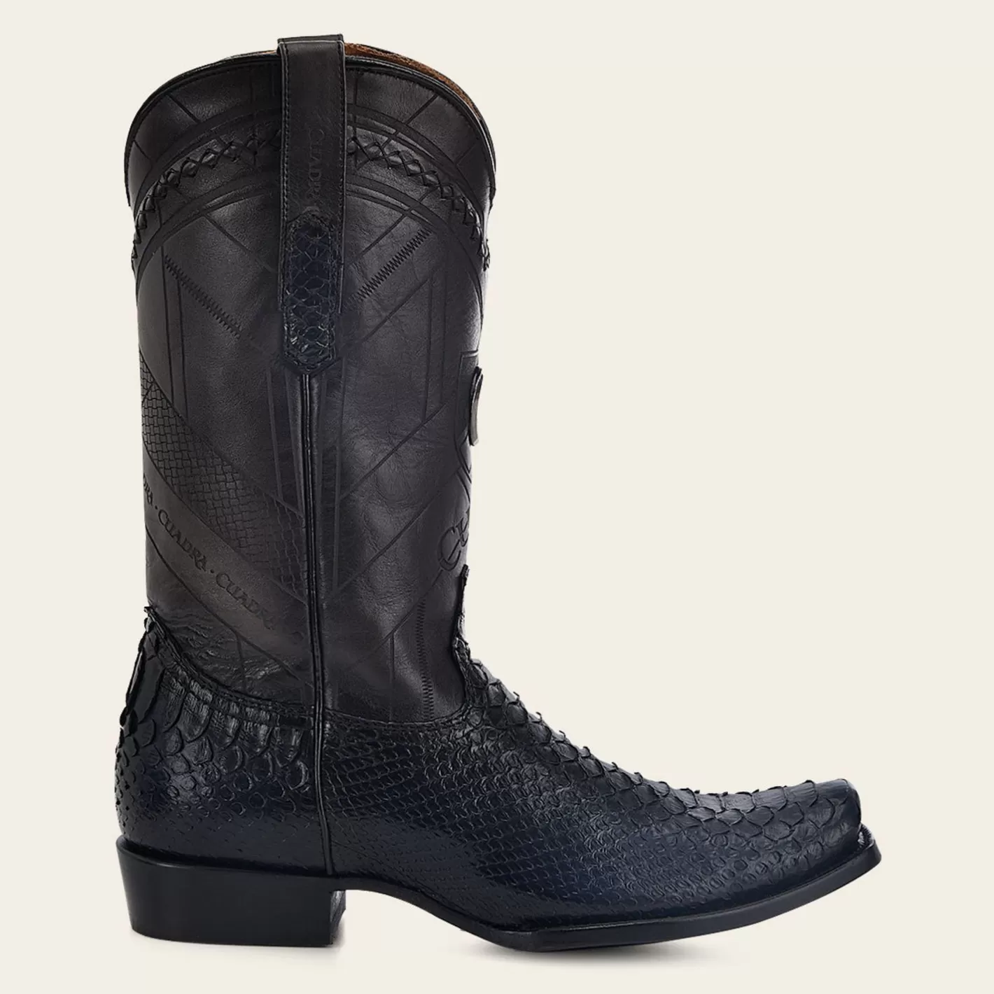 Cuadra Hand-Painted Traditional Blue Python Leather Boot Clearance