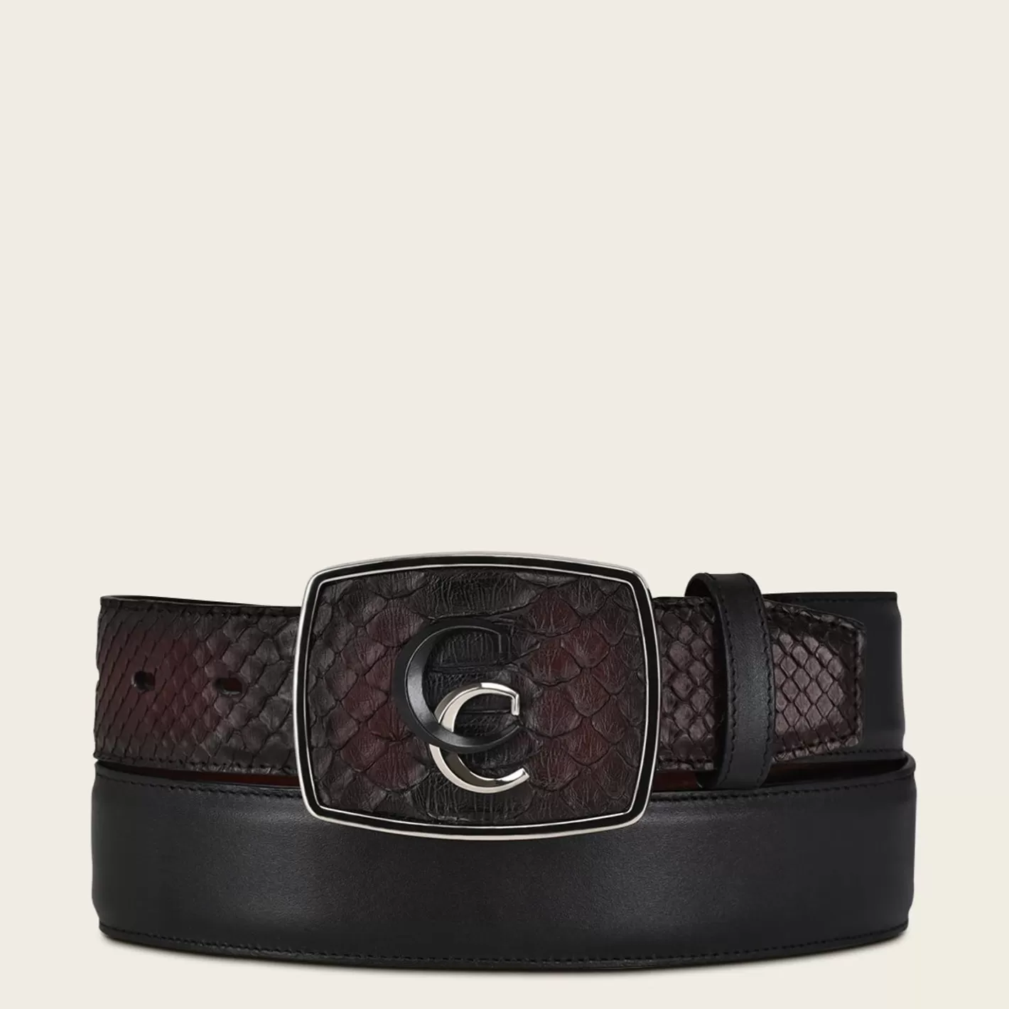 Cuadra Hand-Painted Wine Red Exotic Leather Western Belt With Double Metal Insert Fashion