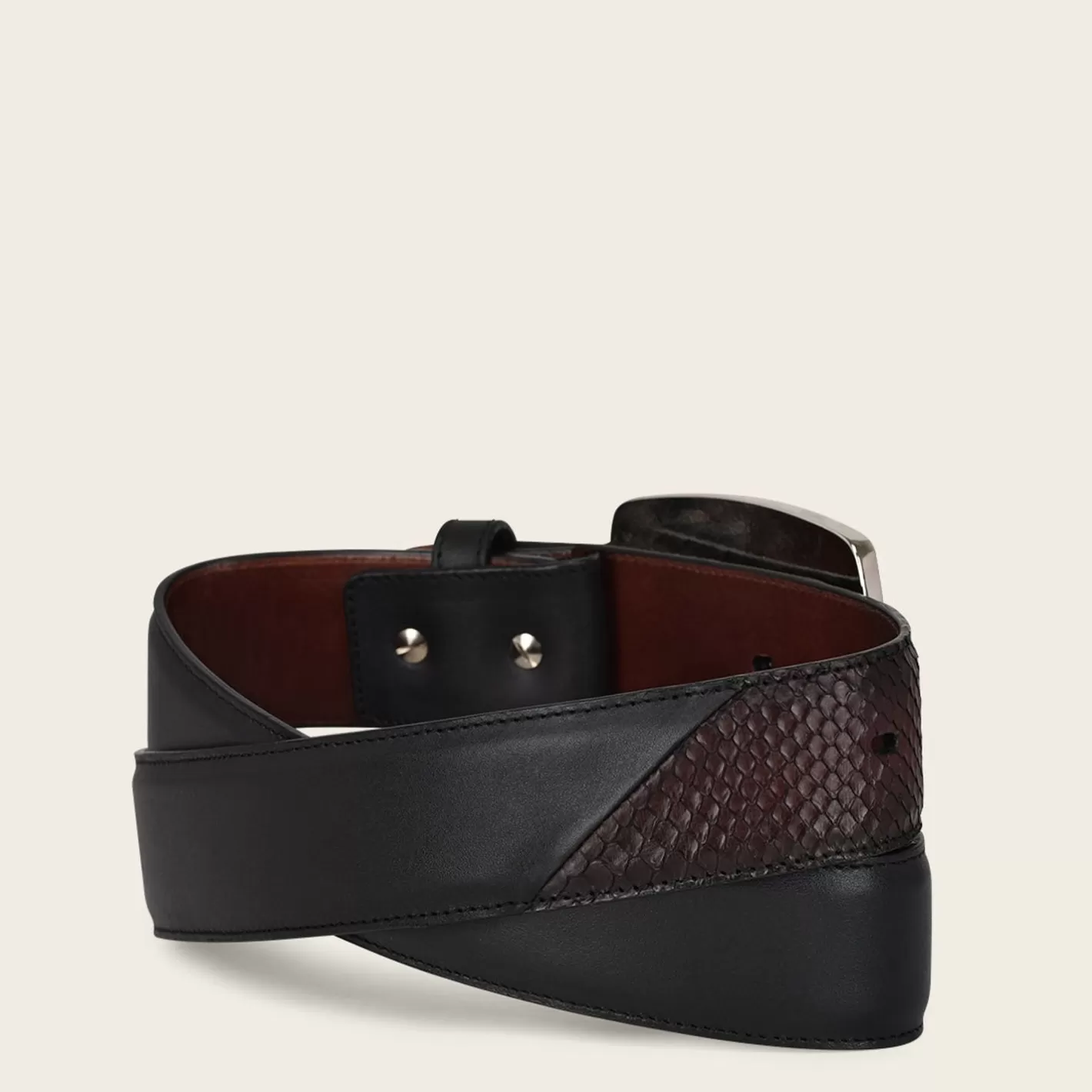 Cuadra Hand-Painted Wine Red Exotic Leather Western Belt With Double Metal Insert Fashion