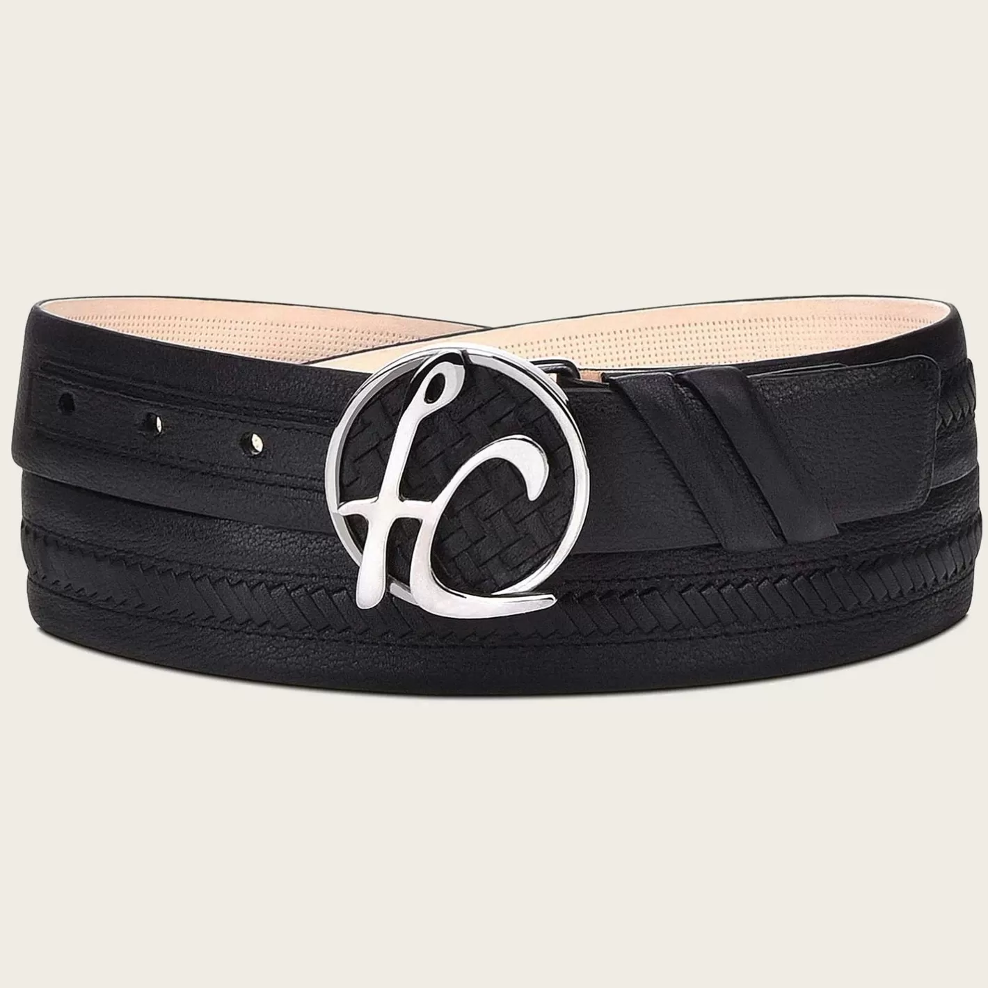 Cuadra Handwoven Black Leather Belt Cheap