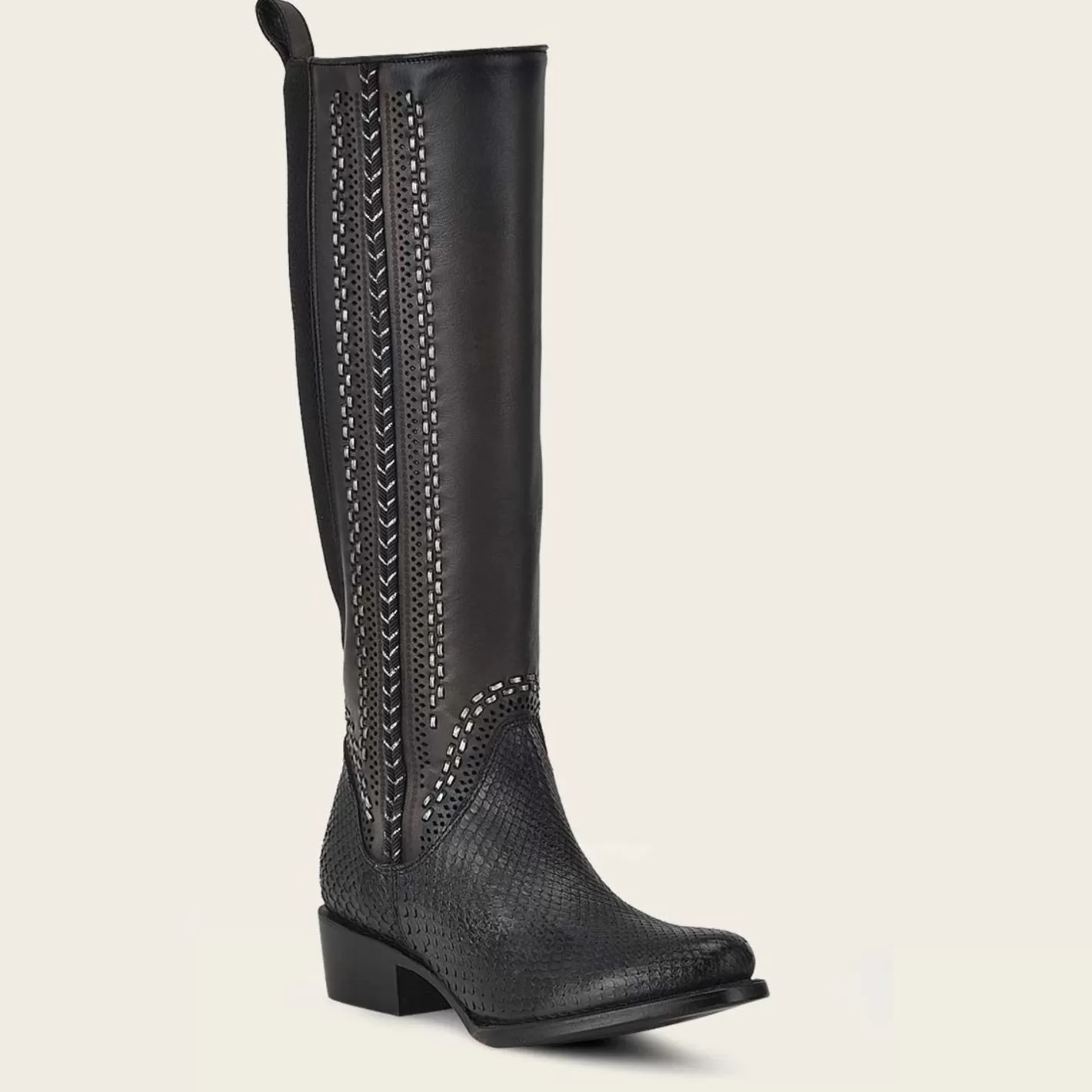 Cuadra High Black Exotic Leather Boot With Different Textures Clearance