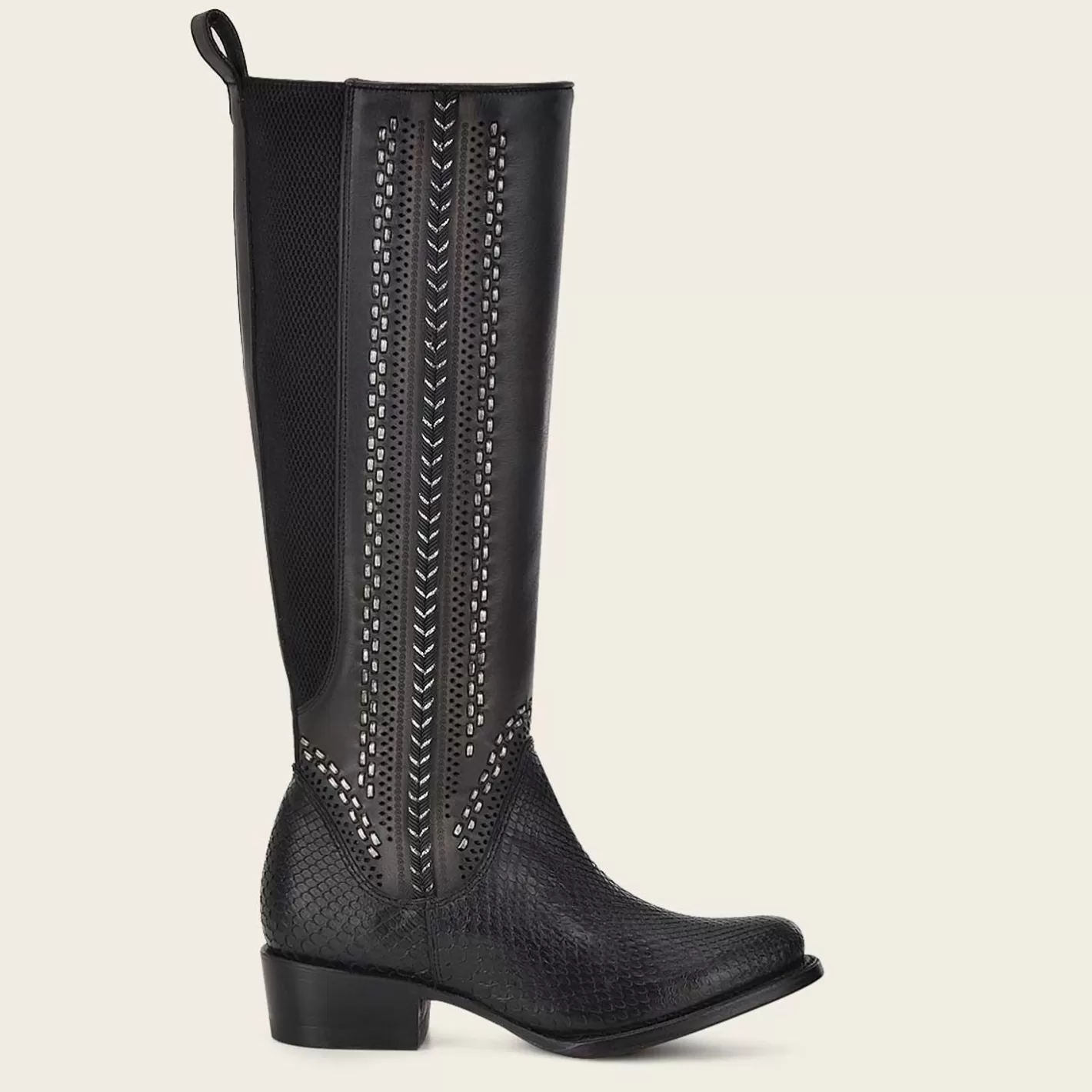 Cuadra High Black Exotic Leather Boot With Different Textures Clearance