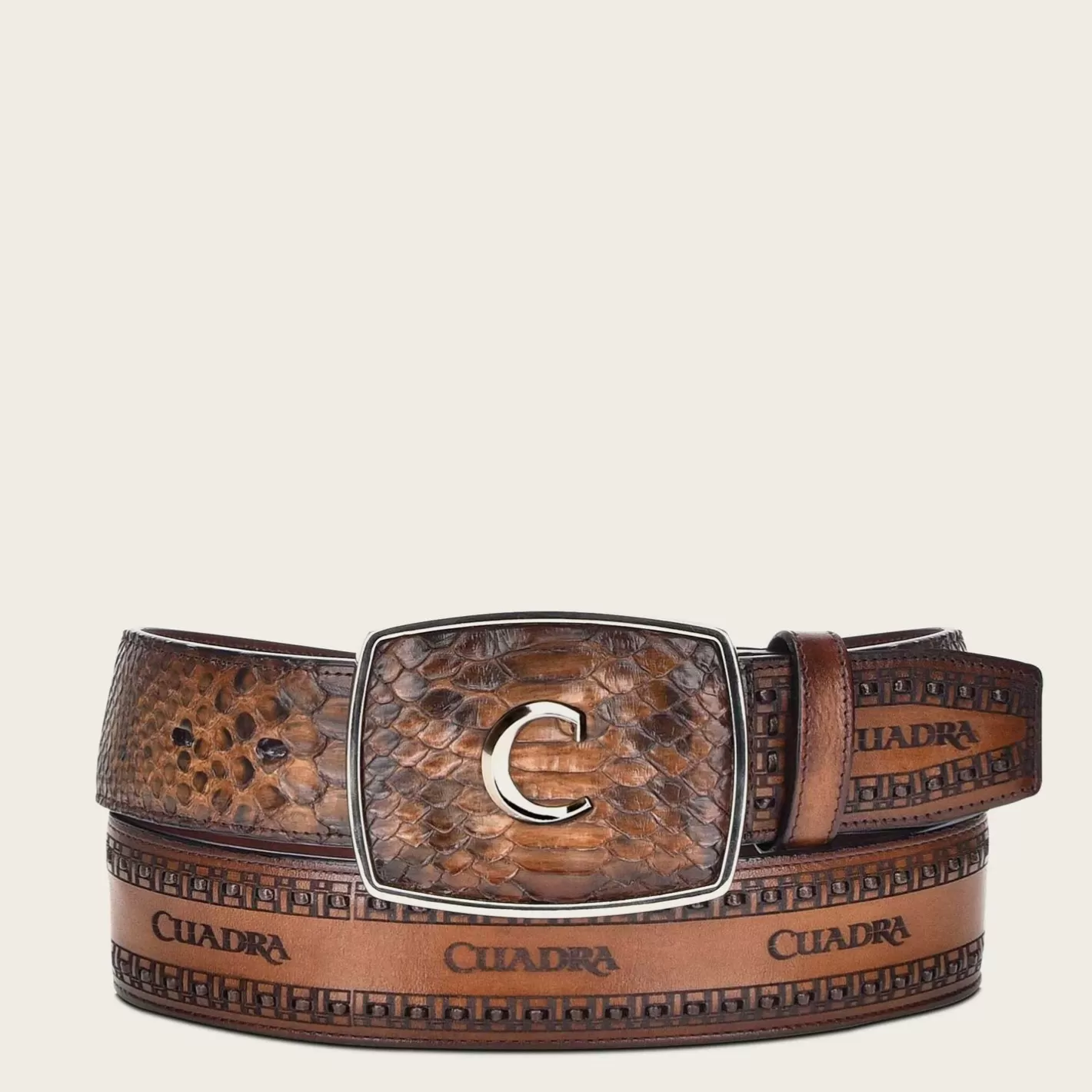 Cuadra Honey Engraved Python Leather Western Belt Store