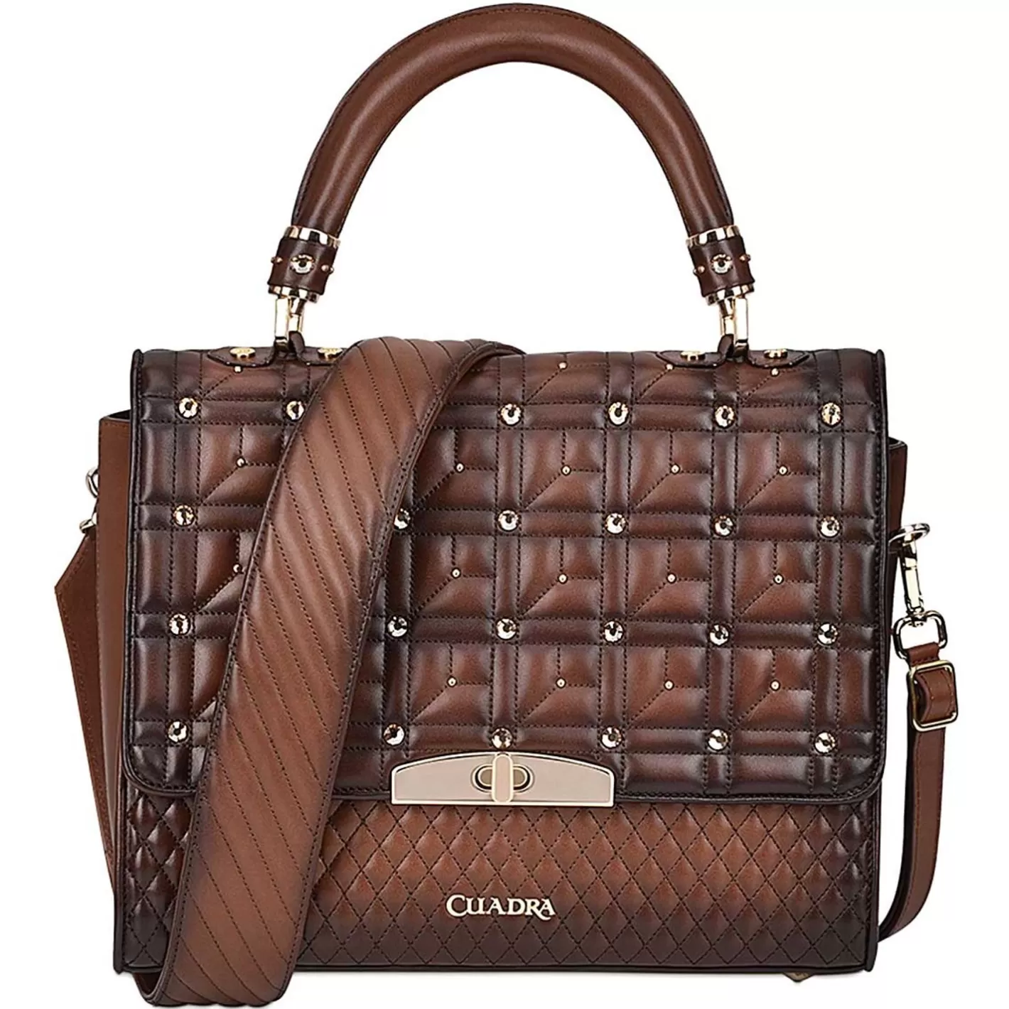 Cuadra Honey Leather Quilted Embroidery Handbag With Austrian Crystals Store