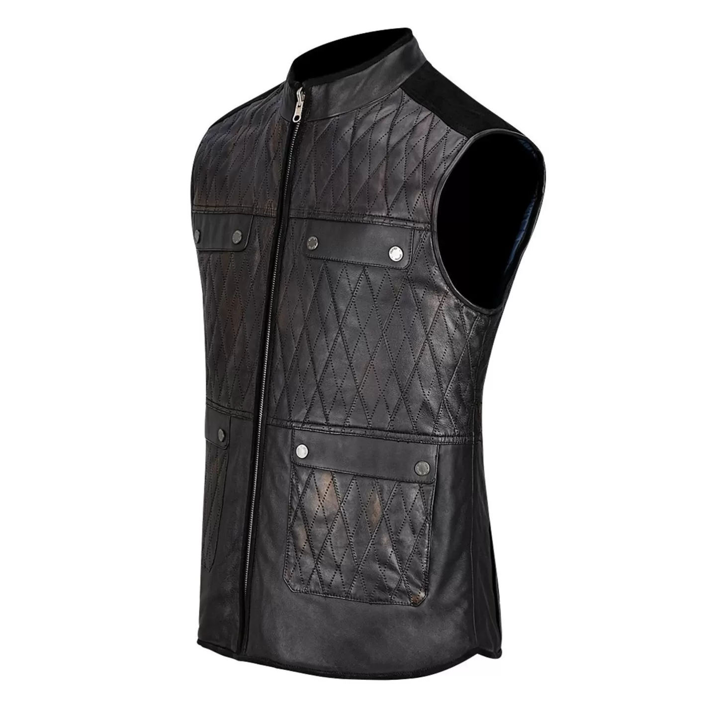 Cuadra Mens Doble View Black Leather Vest Cheap