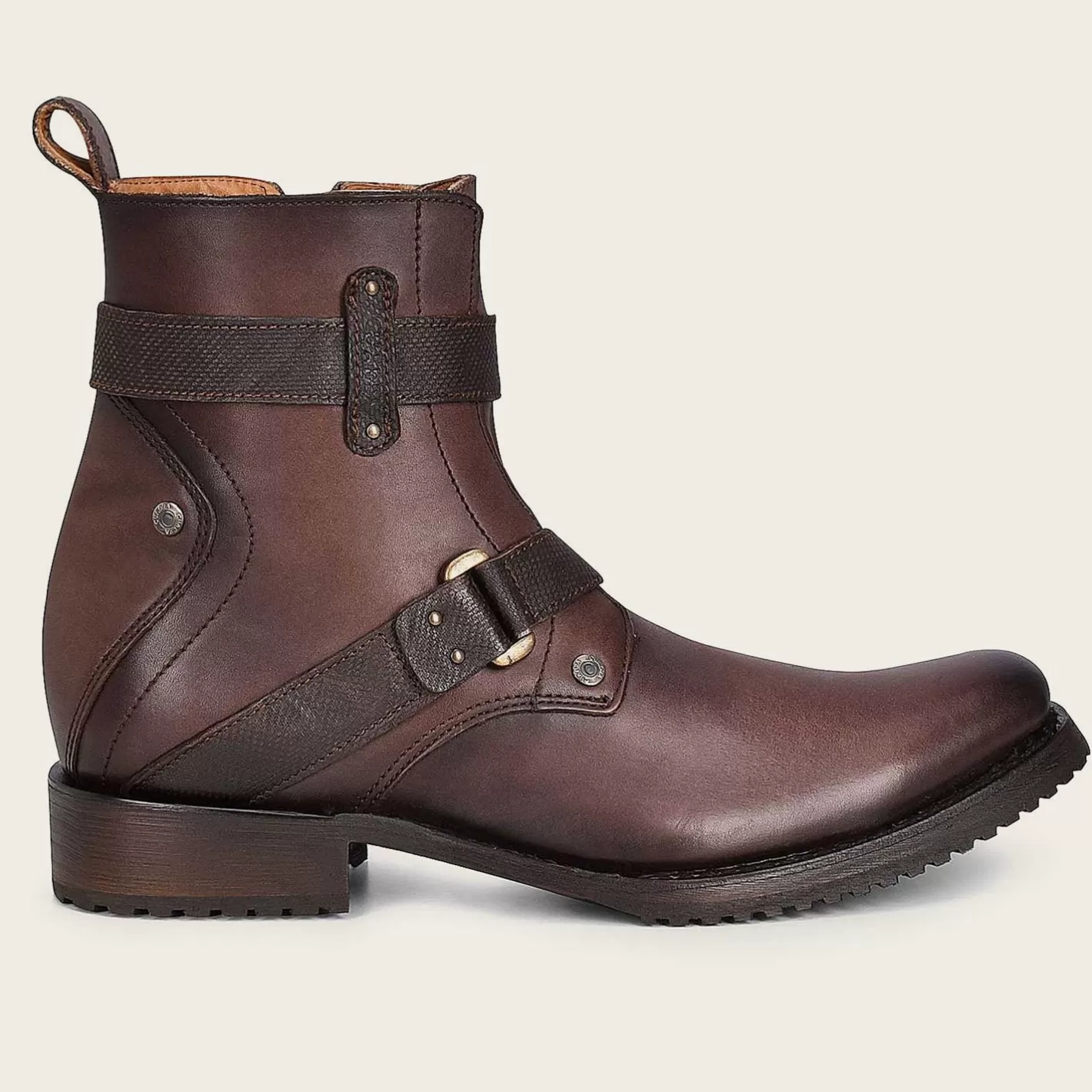 Cuadra Mens Leather Ankle Boots, Hand-Painted In Brown Color Hot