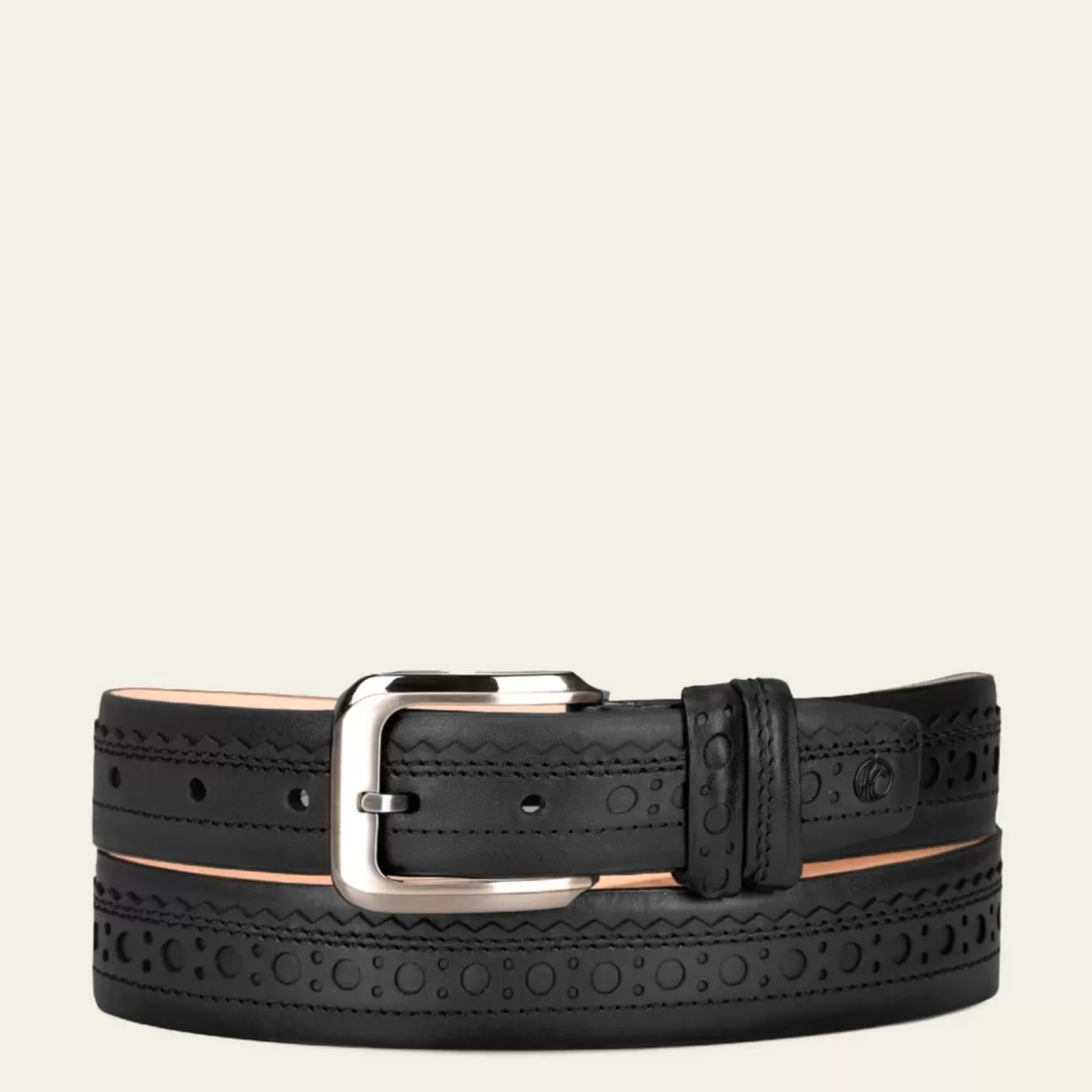 Cuadra Perforated Black Leather Formal Belt Clearance