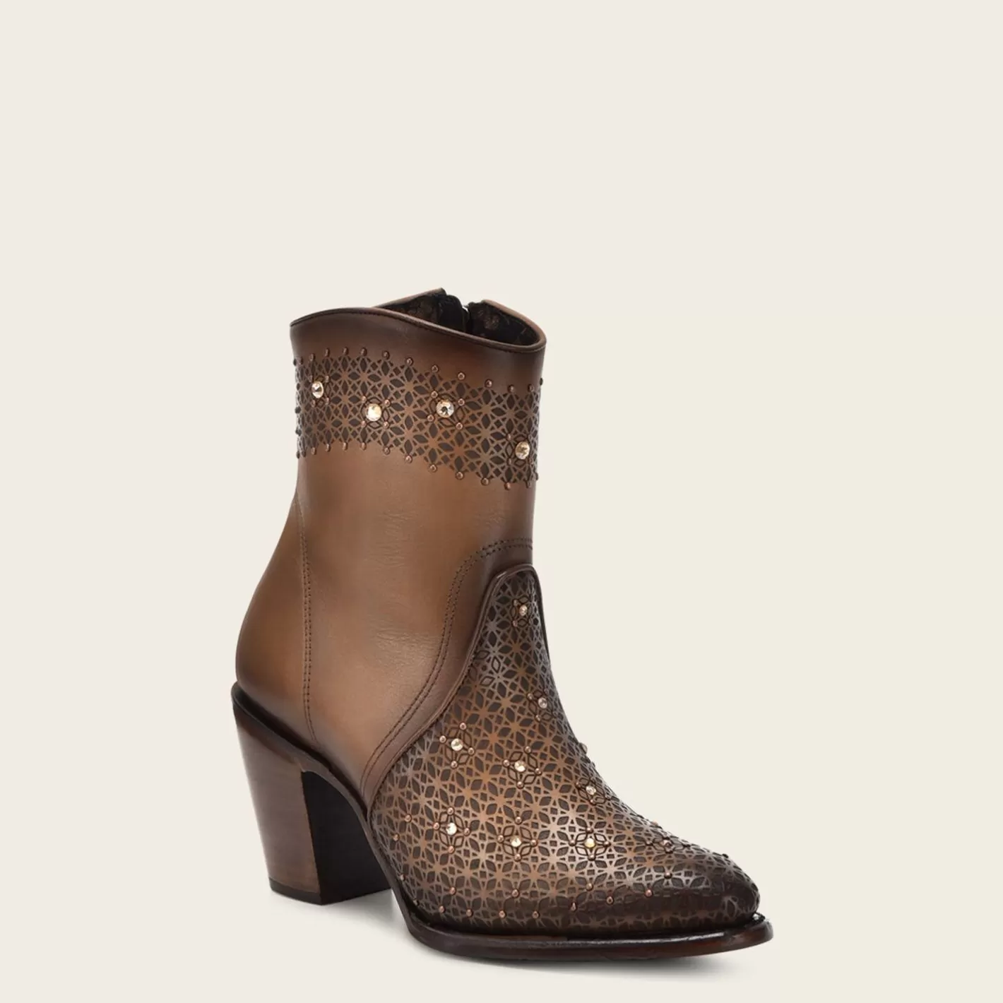 Cuadra Perforated Honey Brown Leather Ankle Bootie With Austrian Crystals Store