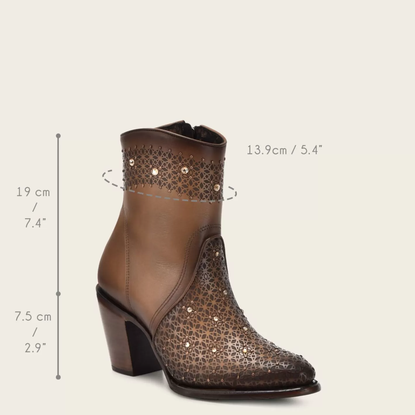 Cuadra Perforated Honey Brown Leather Ankle Bootie With Austrian Crystals Store