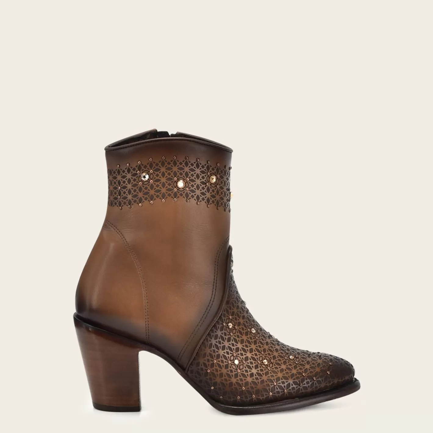 Cuadra Perforated Honey Brown Leather Ankle Bootie With Austrian Crystals Store