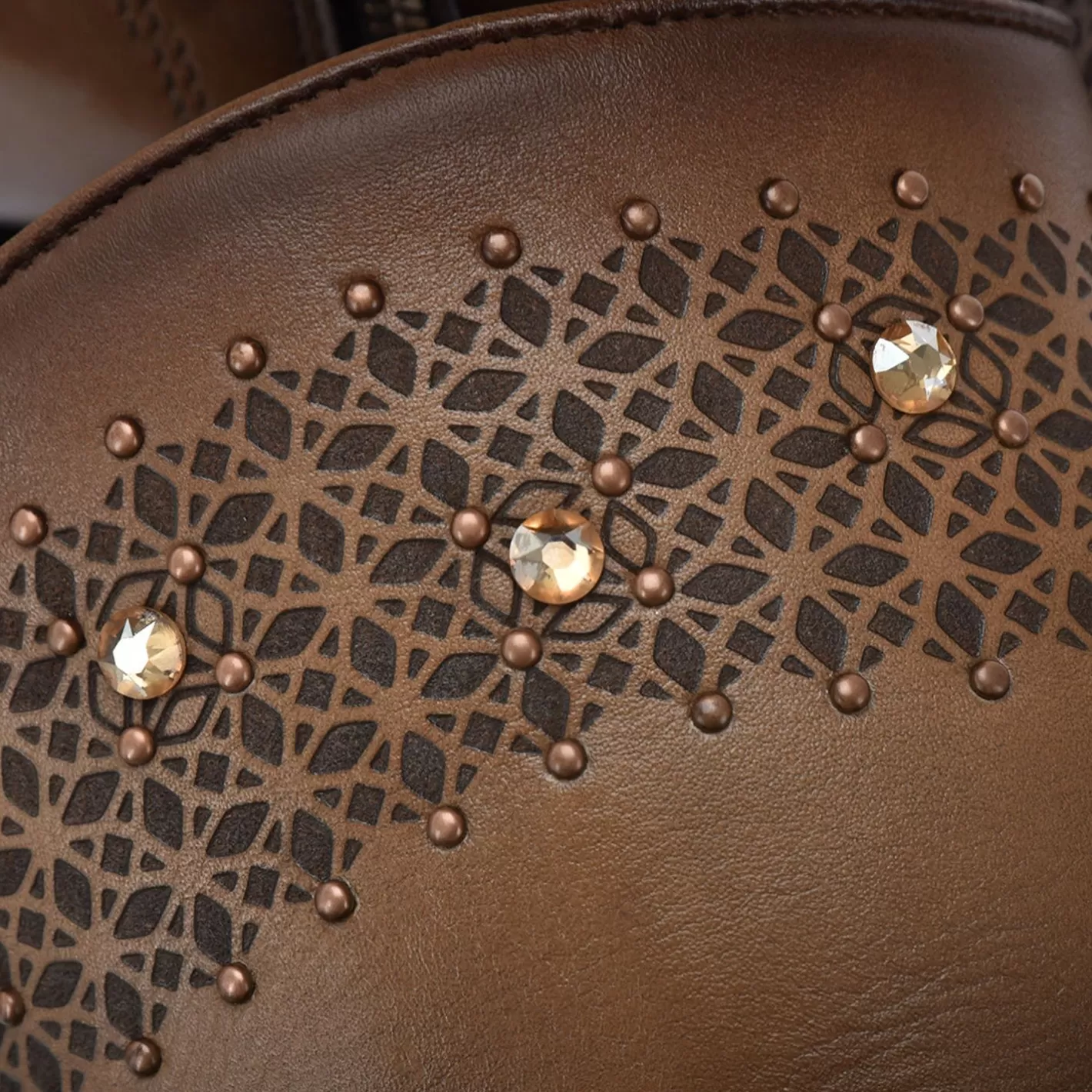 Cuadra Perforated Honey Brown Leather Ankle Bootie With Austrian Crystals Store