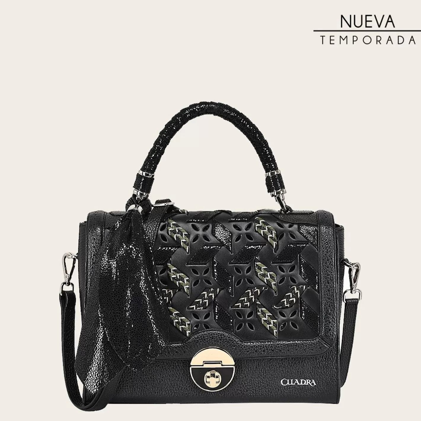 Cuadra Printed Black Leather Satchel Bag Online