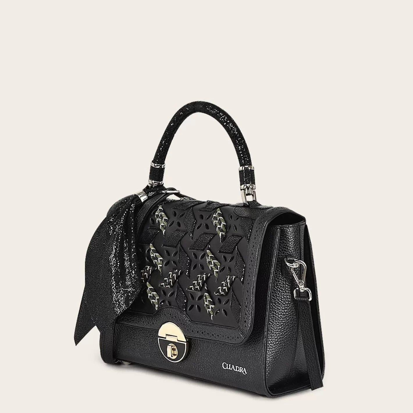 Cuadra Printed Black Leather Satchel Bag Online