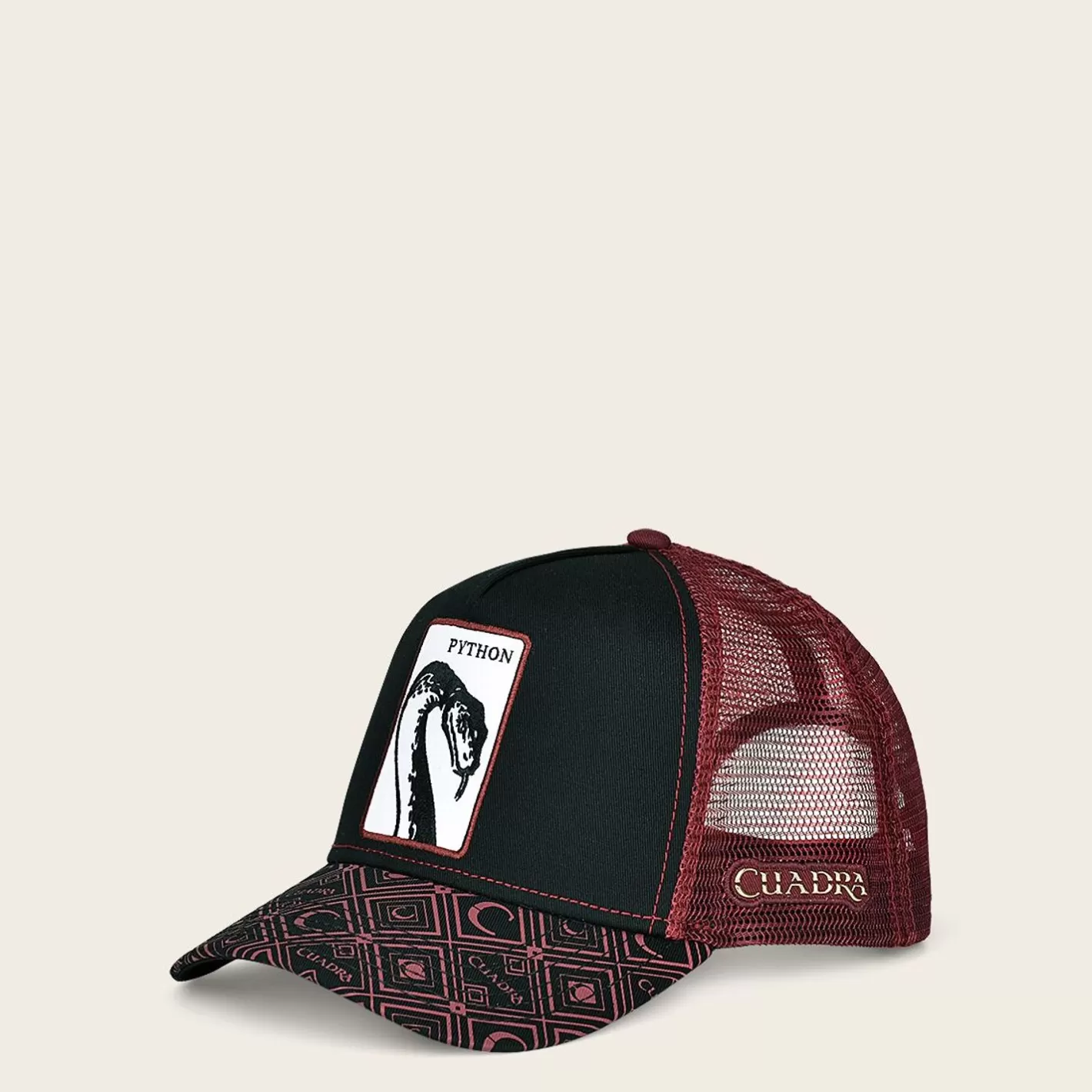 Cuadra Red Snapback Cap With Phyton Patch New