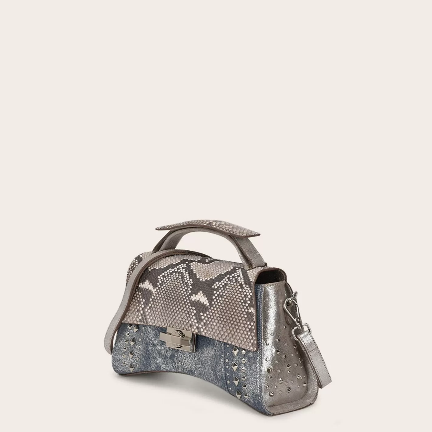 Cuadra Silver Exotic Leather Asymmetrical Handbag Flash Sale