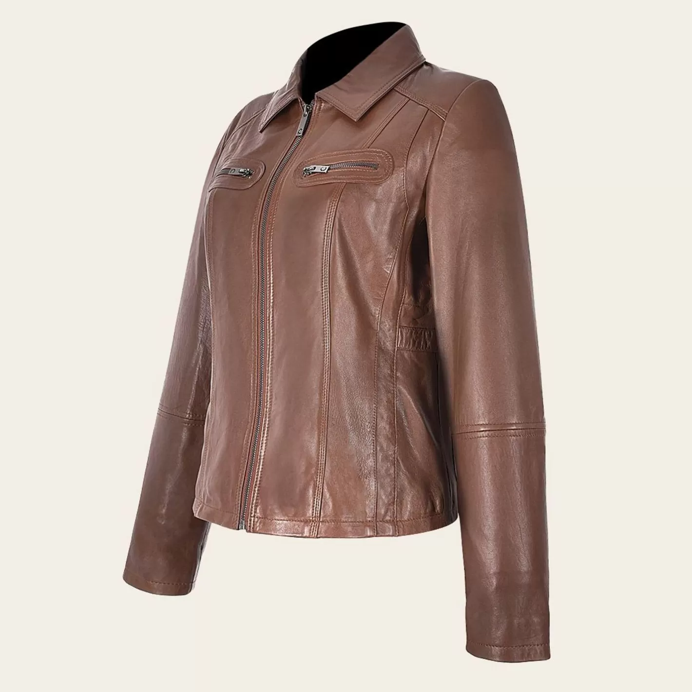 Cuadra Womens Honey Leather Jacket With Decorative Pockets Shop