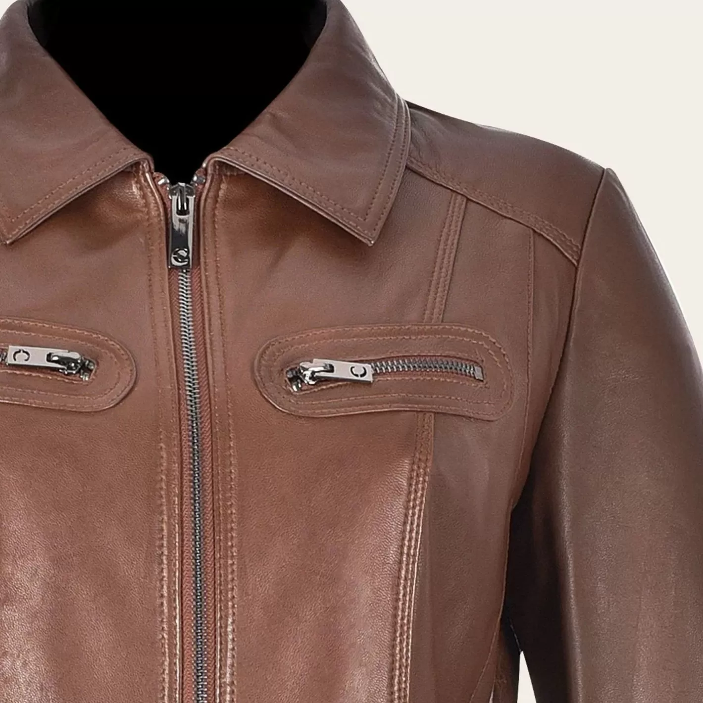 Cuadra Womens Honey Leather Jacket With Decorative Pockets Shop
