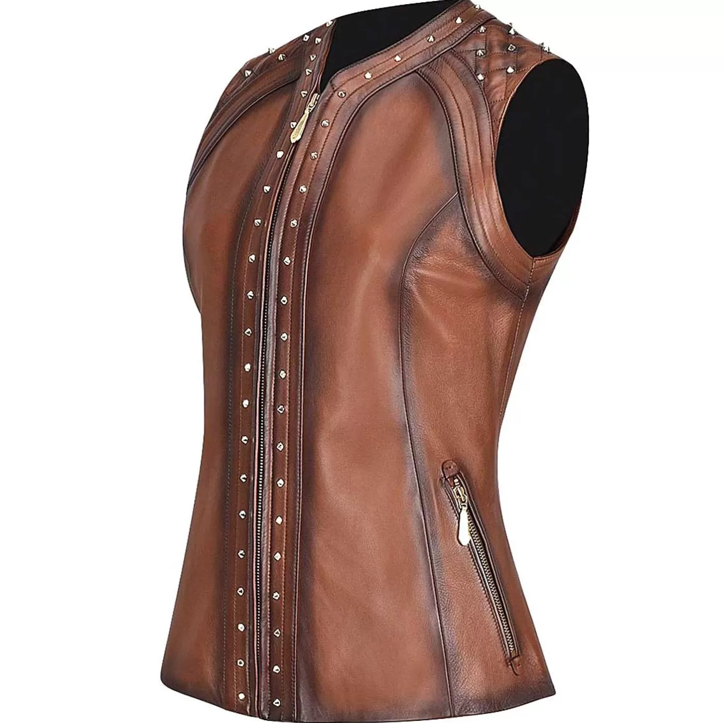 Cuadra Womens Shoulder Pads Brown Leather Vest Outlet