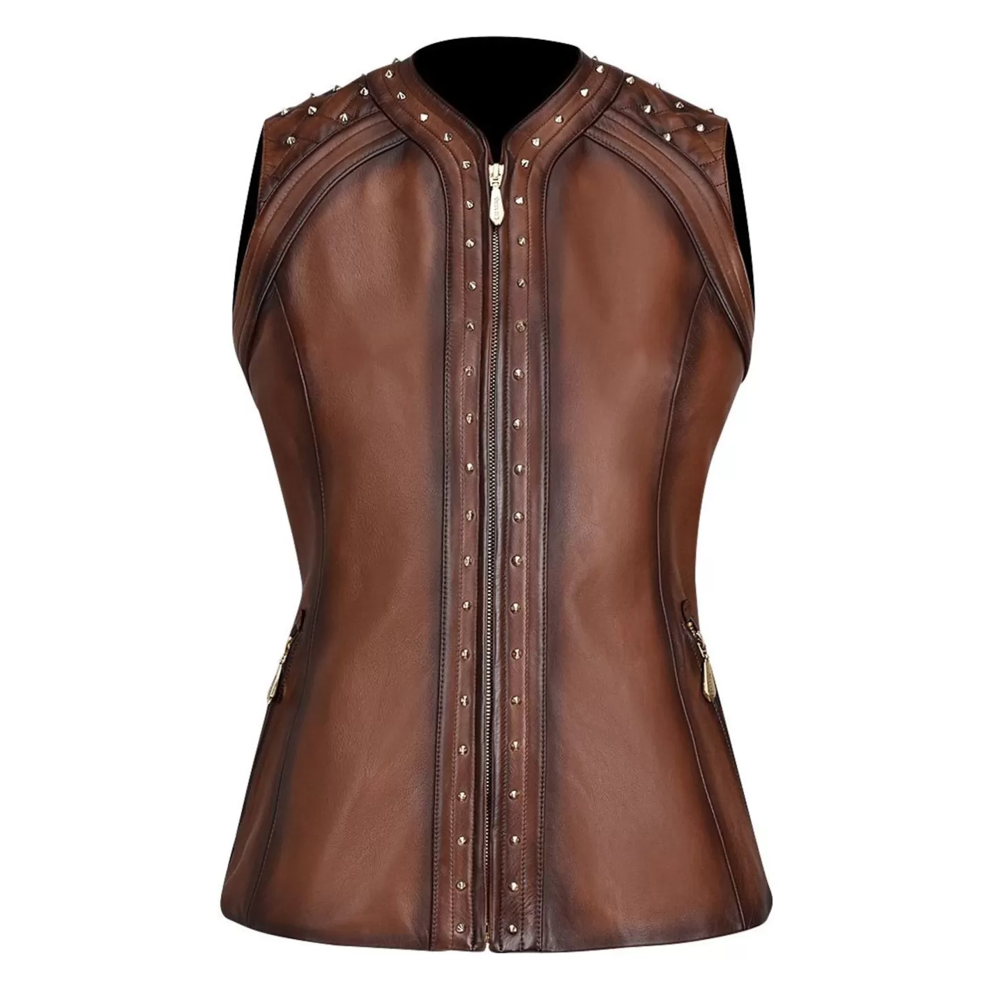 Cuadra Womens Shoulder Pads Brown Leather Vest Outlet